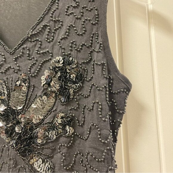 Vintage Embellished Sequin Sleeveless Top Black - Picture 7 of 12